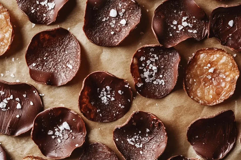 Finished Chocolate Covered Chips with sea salt.