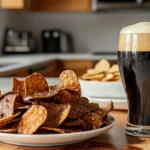 Chocolate Covered Chips served with stout beer.