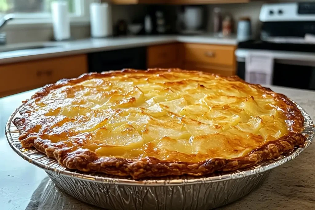 A tempting slice of crispy and soft Passover Potato Pie.