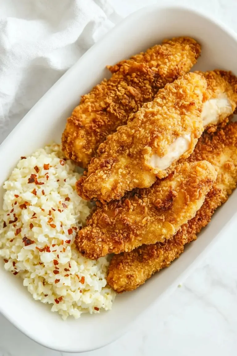 Naked Chicken served with cauliflower rice on white plate