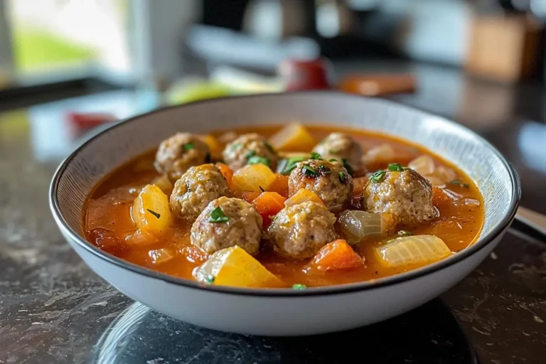 A bowl of delicious homemade porcupine soup ready to serve