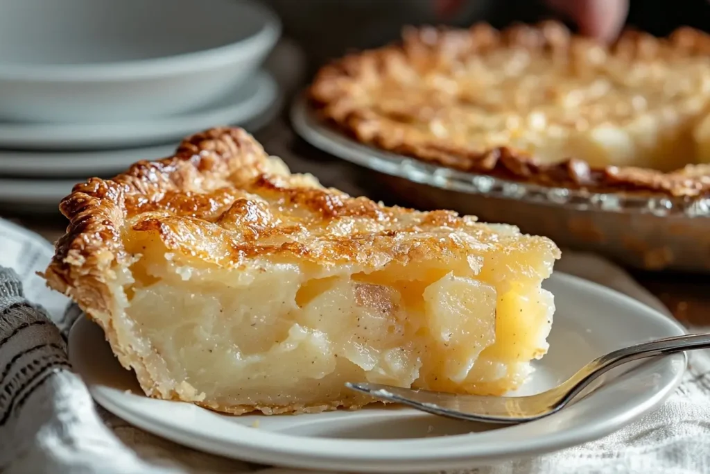 A tempting slice of crispy and soft Passover Potato Pie.