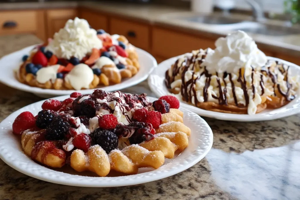 Funnel cake maker recipe with three topping variations