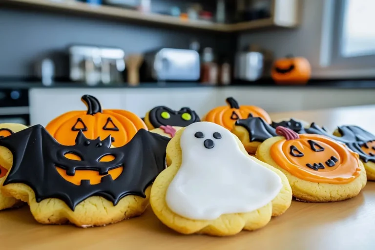 Halloween cookie cutters shaped sugar cookies with colorful icing
