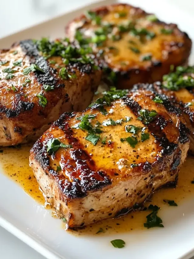 2-ingredient pork chops perfectly plated on a white plate