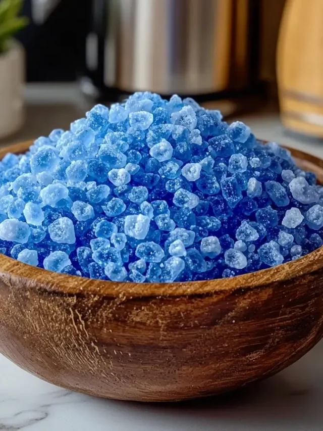 Rustic bowl of blue salt crystals demonstrating the blue salt trick for energy cleansing