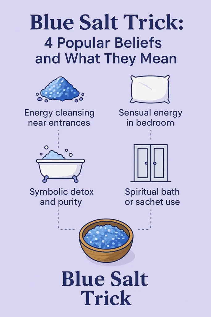 infographic explaining four common beliefs behind the blue salt trick