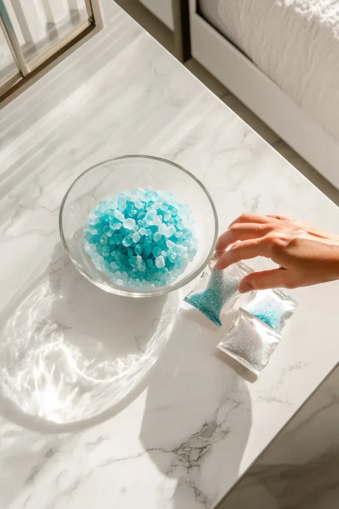 placing blue salt under bed or near door as part of the blue salt trick ritual