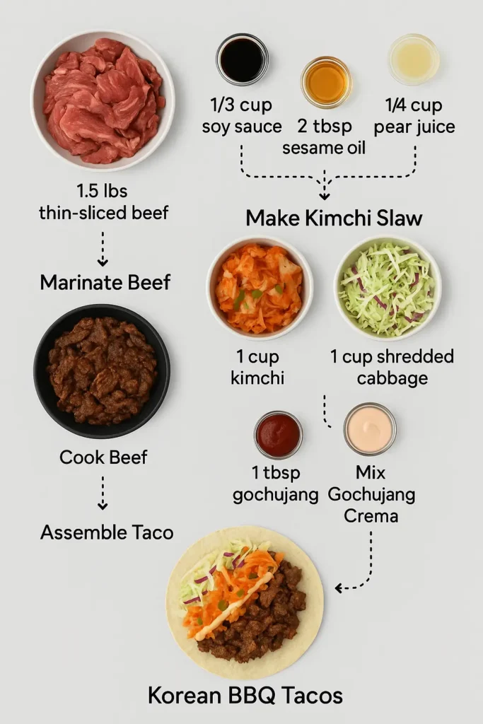 Step-by-step infographic for Korean BBQ Tacos
