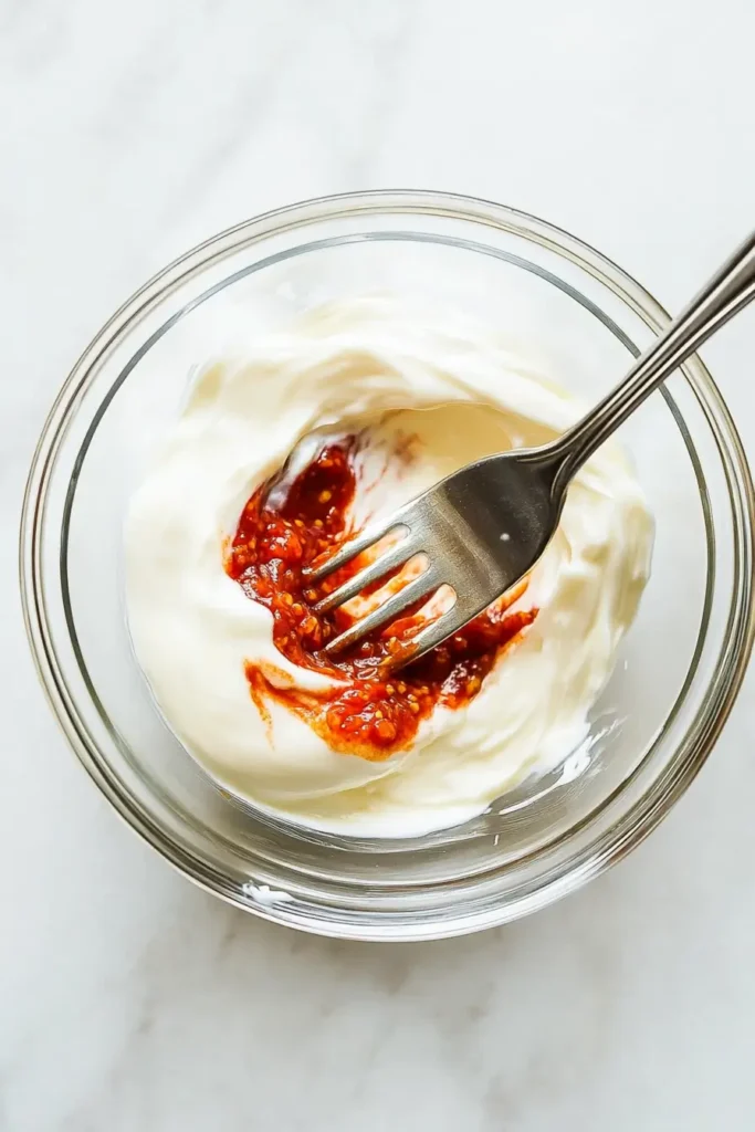 Mixing gochujang crema for Korean BBQ tacos