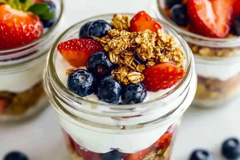 Greek yogurt parfait with berries and granola for Mediterranean snacks on the go