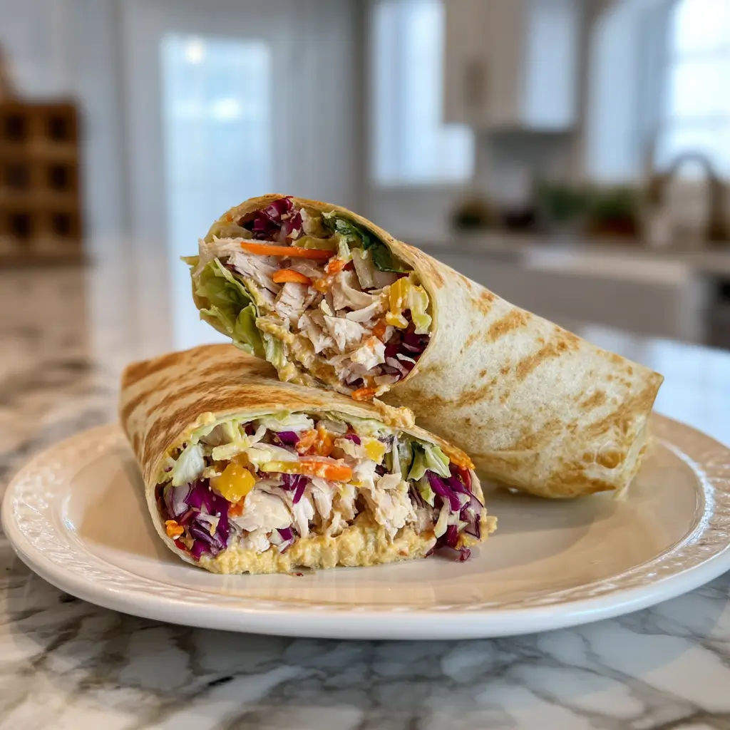 homemade healthy fast food chicken wrap with colorful vegetables