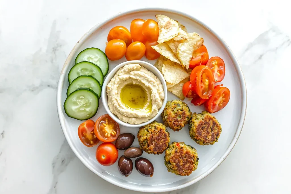 mediterranean-snack-plate-falafel-hummus