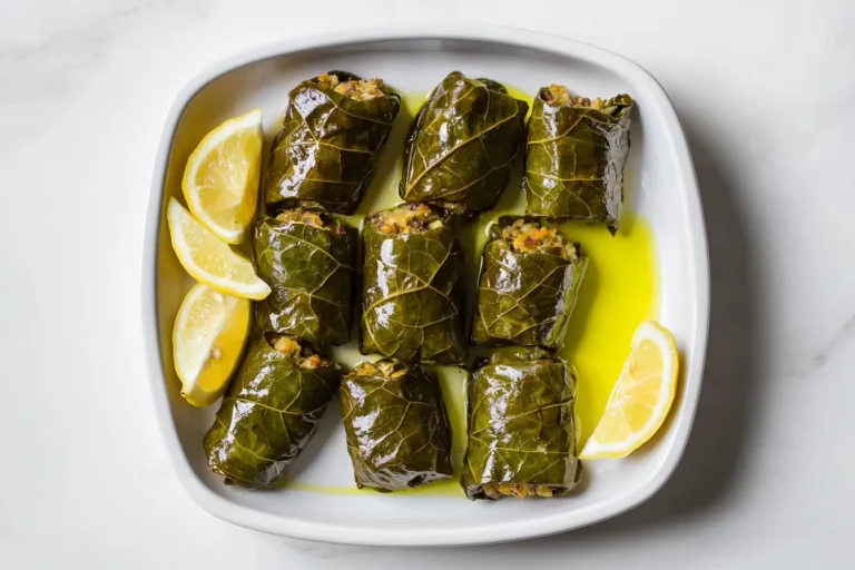 Stuffed grape leaves (dolmas) served for Mediterranean snacks on the go